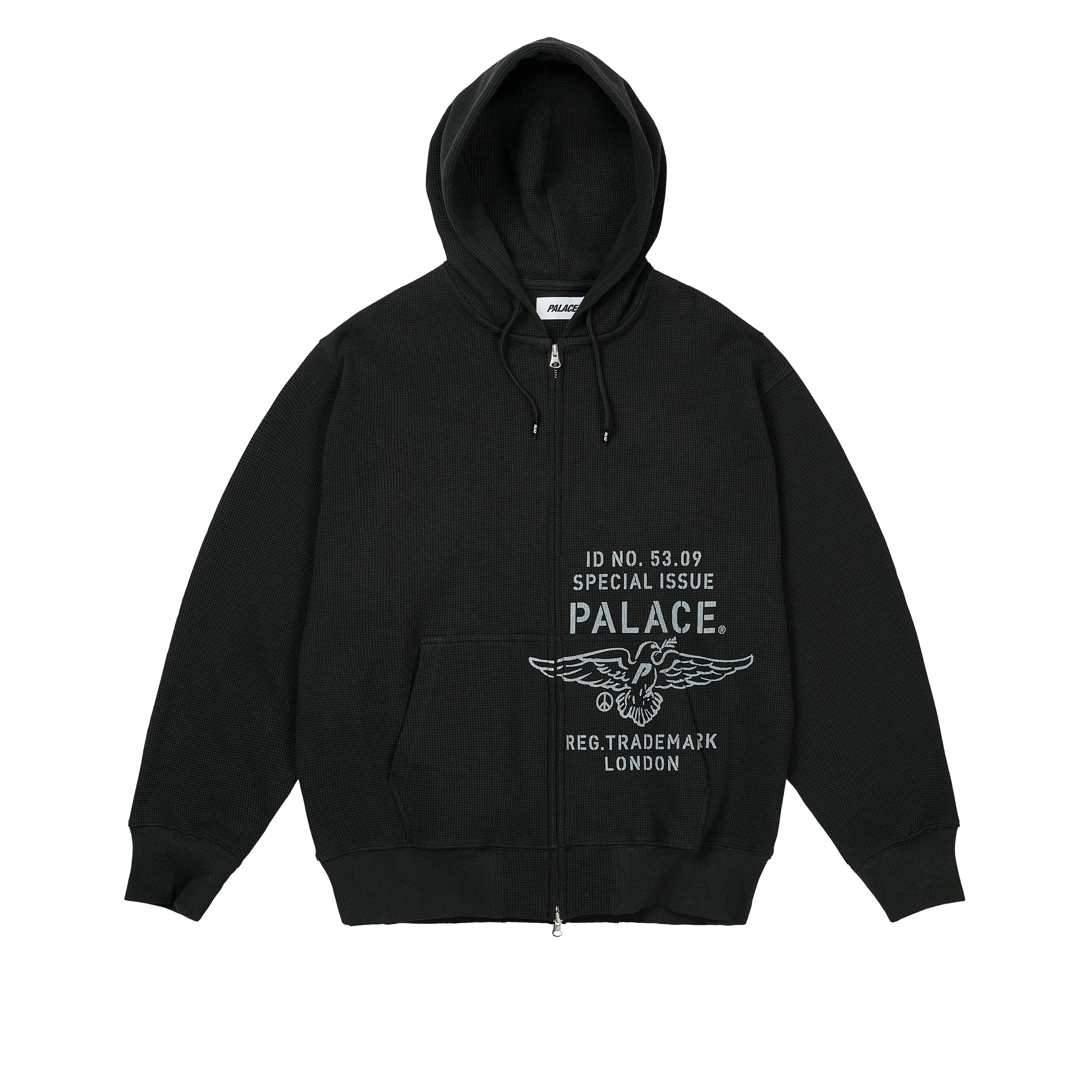 DOVE STAMP WAFFLE ZIP HOOD BLACK