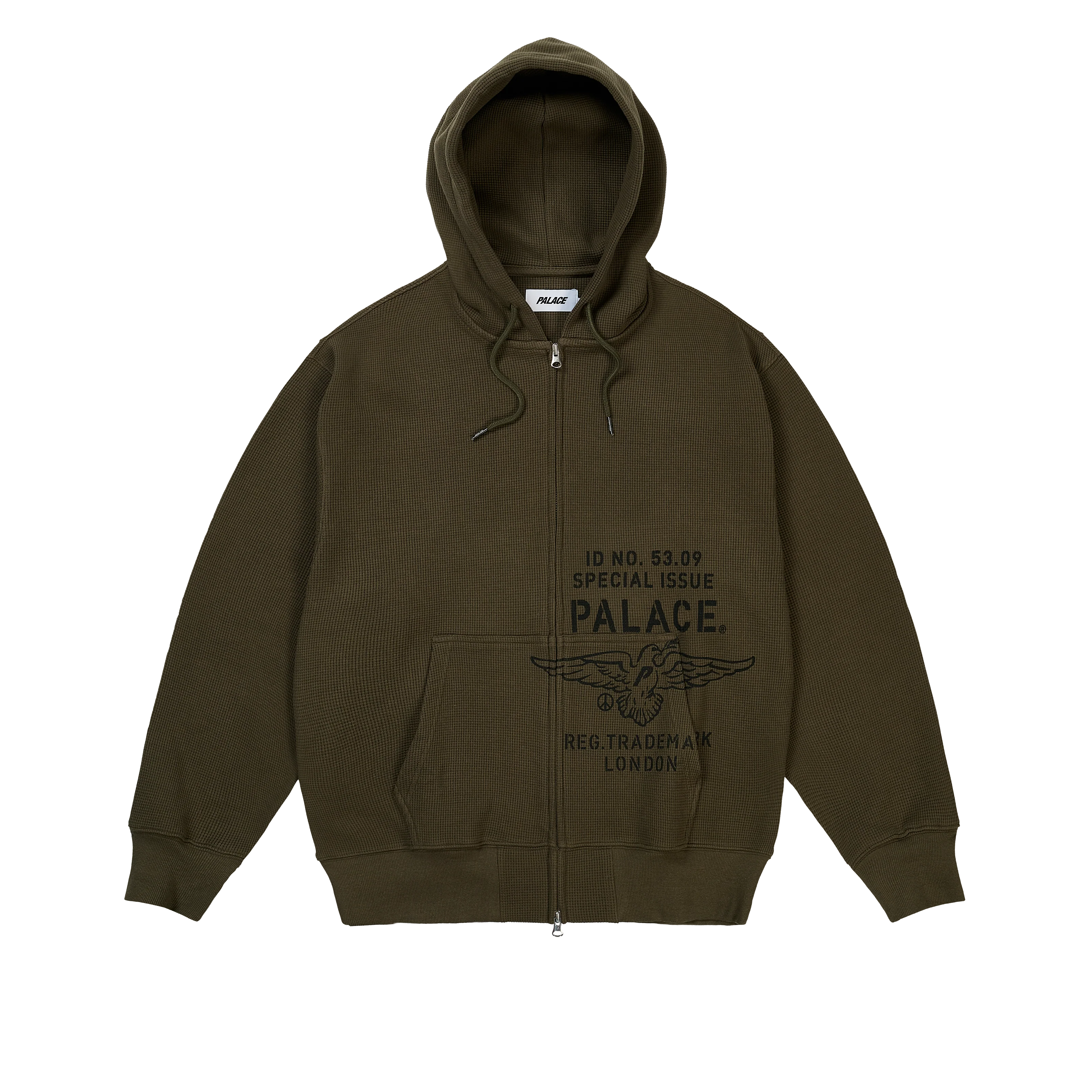 DOVE STAMP WAFFLE ZIP HOOD ARMY OLIVE